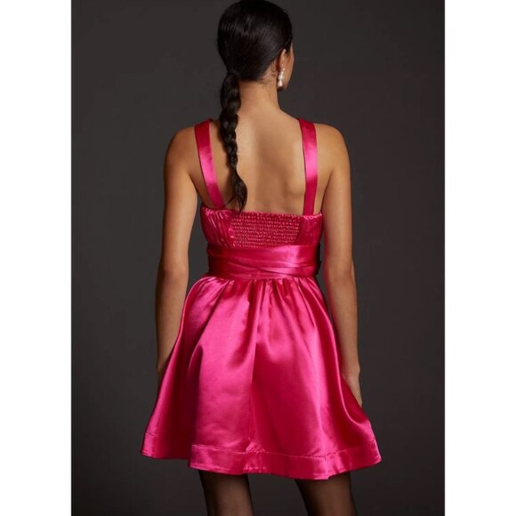 Anthropologie Maeve Hot Pink Fuchsia Satin Bow Tie Dress NEW - Picture 3 of 15